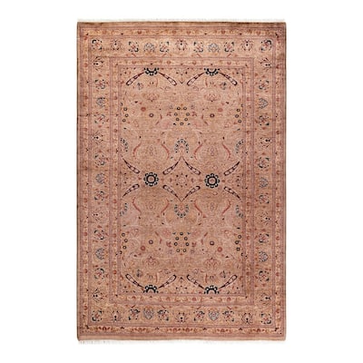 Overton Hand Knotted Wool Vintage Inspired Modern Contemporary Overdyed Beige Area Rug - 4' 1" x 6' 2"