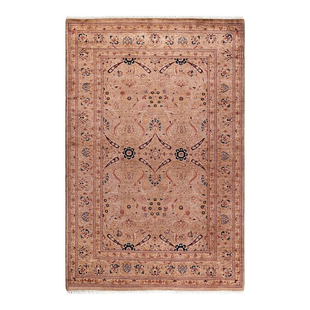 Overton Hand Knotted Wool Vintage Inspired Modern Contemporary Overdyed Beige Area Rug - 4' 1" x 6' 2"