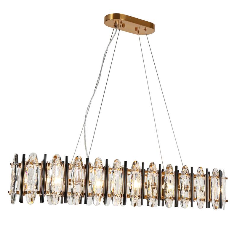 Modern 5-Light 41" W Crystal Linear Chandelier Black Gold Kitchen Island Lights - W 40.7" x H 7" x D 10"