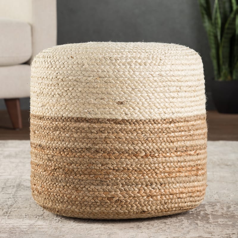 Oliana Cylinder Jute Pouf - White/Beige
