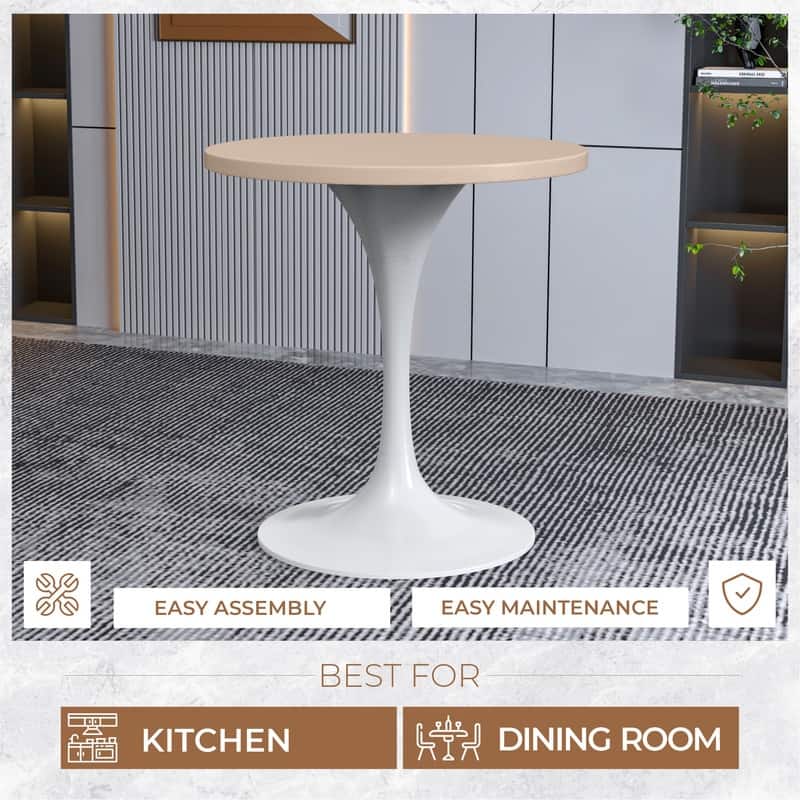 Verve 27" Modern Round Solid MDF Wood Top Dining Table with White Finish Steel Base Furniture for Home Kitchen & Living Room