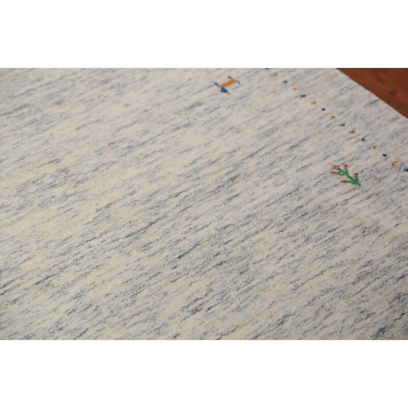 Tribal Gabbeh Area Rug Hand-Knotted Beige Modern Wool Carpet - 3'11" x 5'10"