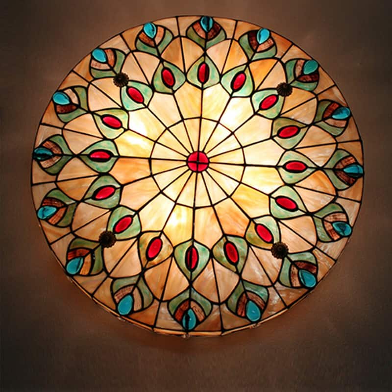 Classic Tiffany-style Flush Mount Ceiling Light with Pearls