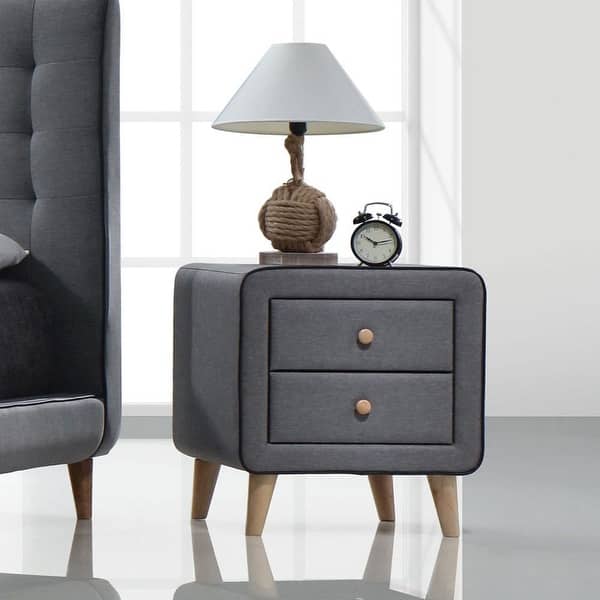 Aoolive Nightstand Bedroom Night Table with 2 Drawers in Light Gray ...