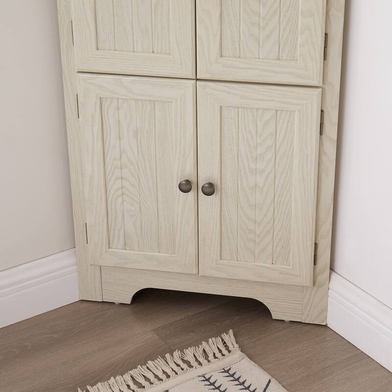 GDF Studio - Farmhouse Corner Cabinet Tall 4-Tier Storage Pantry with 8 Doors.