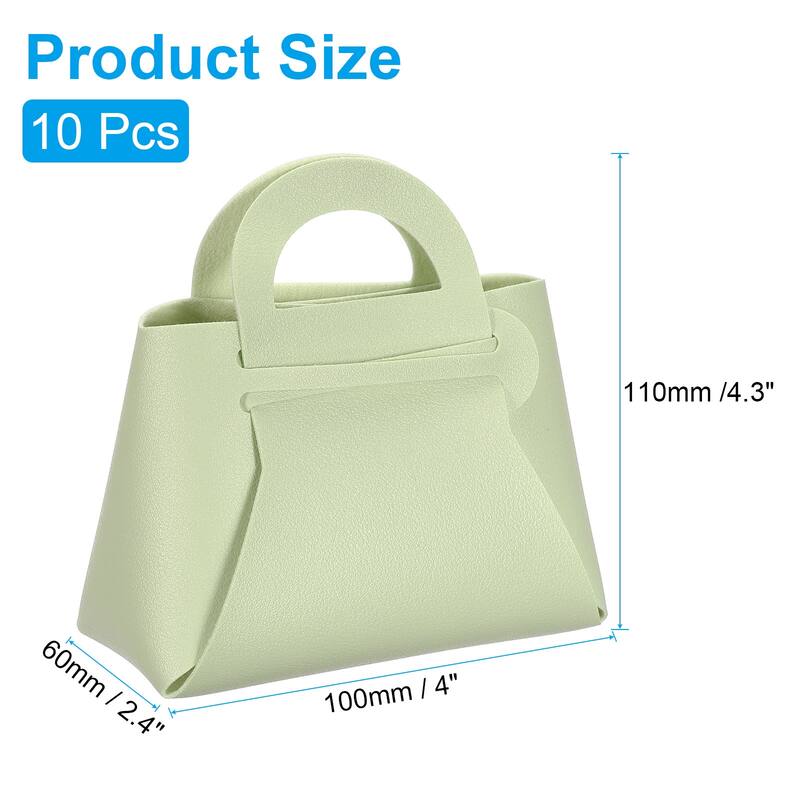 10Pcs PU Leather Gift Boxes with Handles, Wedding Candy Bags - Green - 4 x 2 x 4.3 Inch
