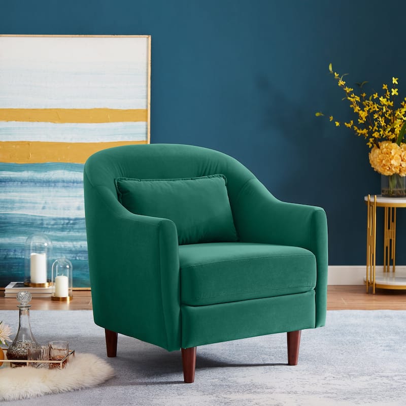 VANOMi 28.34'' Accent Armchair, Velvet Barrel Chair with Solid Wood Legs