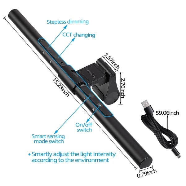 Rechargeable Computer Monitor Light LED Computer Monitor Light, No Glare, CRI 97, Auto-Dimming, USB Powered ...