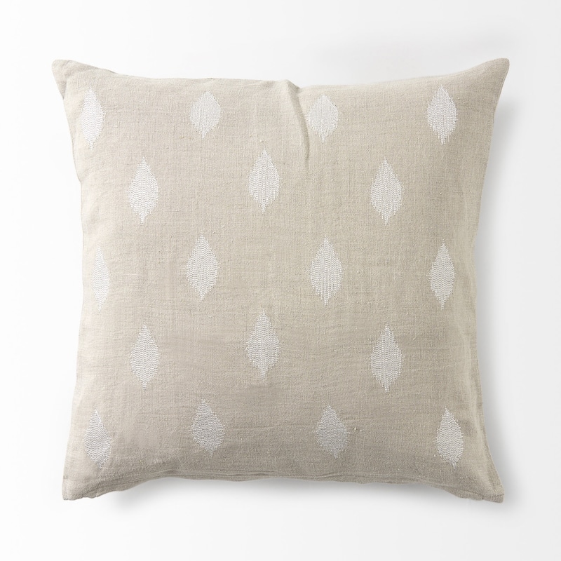 HomeRoots Beige And White Leaf Pattern Lumbar Pillow Cover