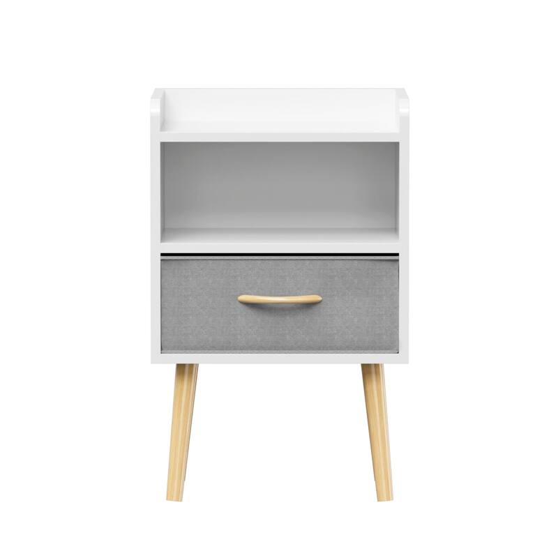 Nightstand With Collapsible Fabric Drawer, 2-Tier Storage End Table, Wood Side Table with Storage Cabinet for Kids, Adults
