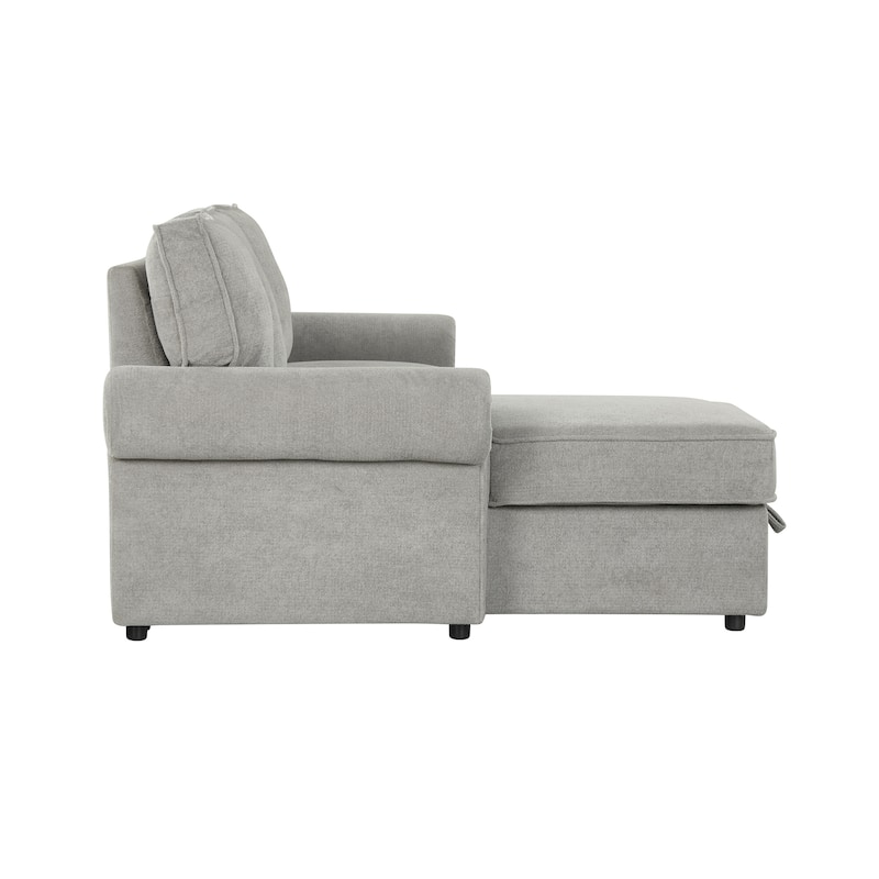 Convertible Sectional Sleeper Sofa with Storage Chaise, Pull-Down Backrest, Dual Cup Holders, Arc Armrests and Nailhead Trim