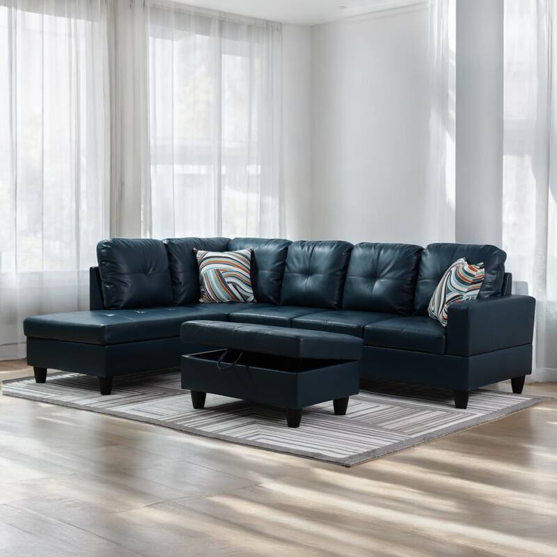 KISRAIS 103" Wide 3-Piece Vegan Leather Sectional Sofa Set - 103.5"W*74.5"D*35"H