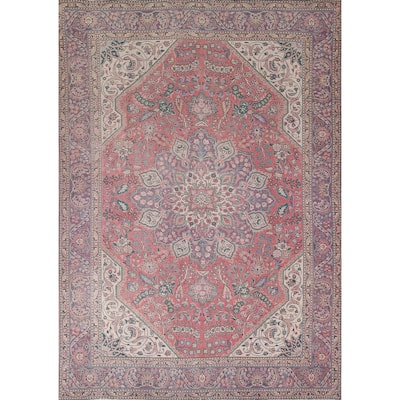 Pink Tabriz Persian Vintage Area Rug Hand-Knotted Wool Carpet - 8'0"x 11'0"