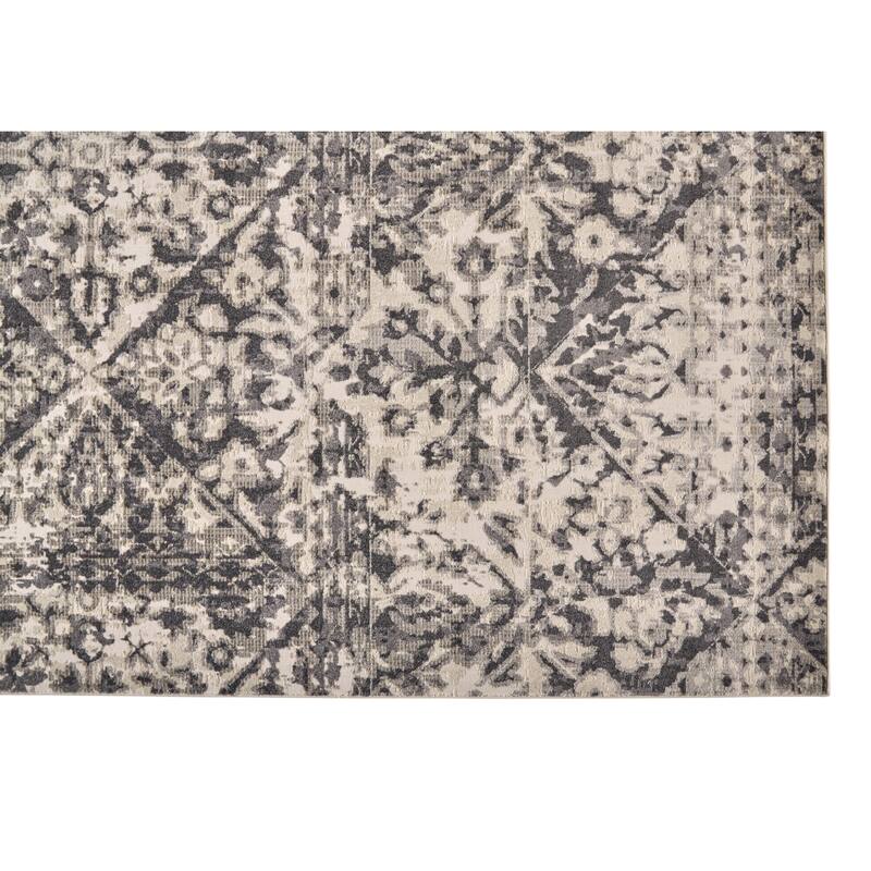 Kiba Distressed Medallion Diamond Rug, Ivory/Gray, Area Rug