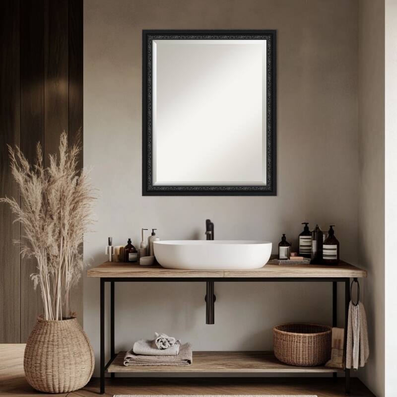 Downton Black Beveled Wood Framed Bathroom Vanity Wall Mirror - Downton Black