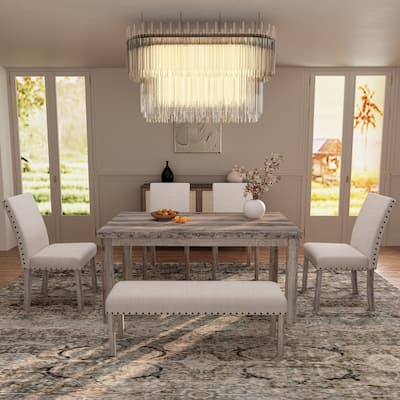 Morden Fort Rustic Farmhouse Rectangular Dining Set, Living Room Bench Set of 6