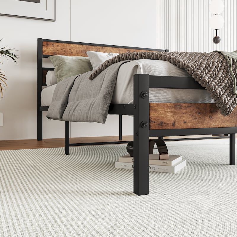 Metal Wood Platform Bed Frame with Slats