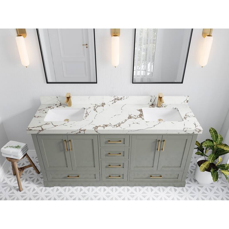 Willow Collection 72 in W x 22 in D x 36 in H Boston Double Bowl Sink Bathroom Vanity with Countertop