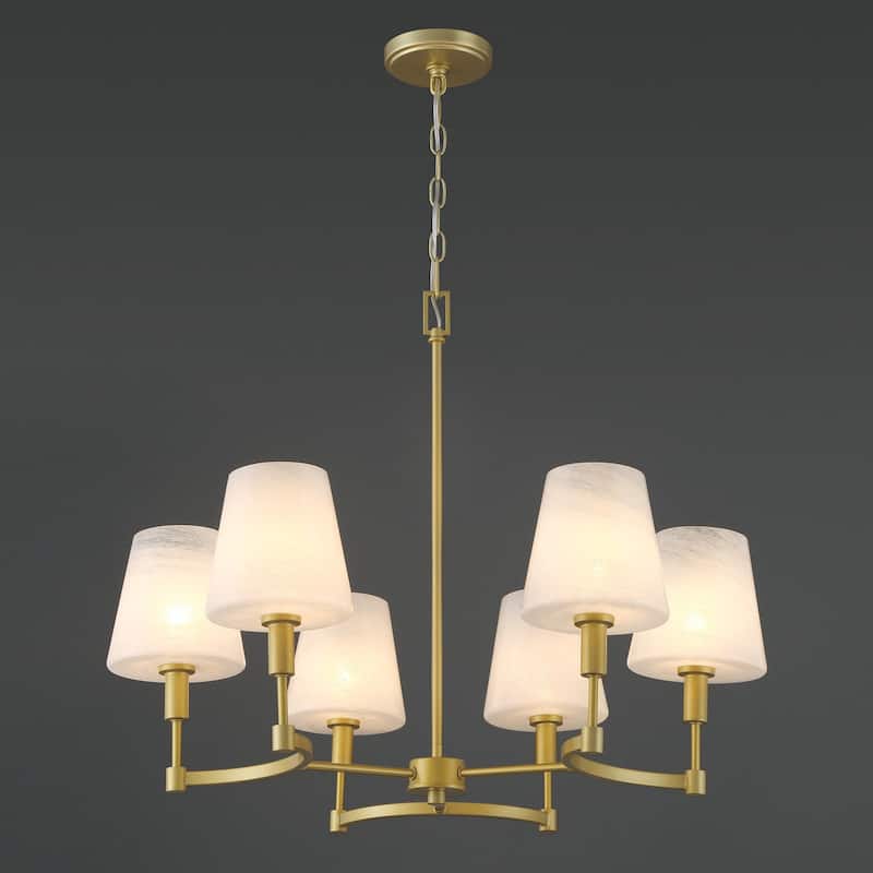 Acroma - 6 Light Gold Steel & Glass Dimmable Classic / Traditional Chandelier