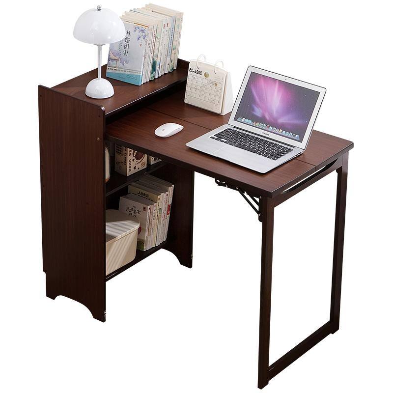 Anmytek Mid Century Bamboo Folding Desk with Hidden Storage Walnut Brown