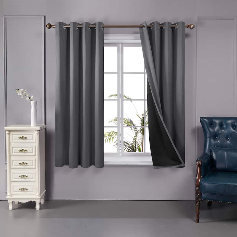 Deconovo 100 Percent Blackout Double Layers Lined Curtain (2 Panel) - 52x63 Inch - Grey