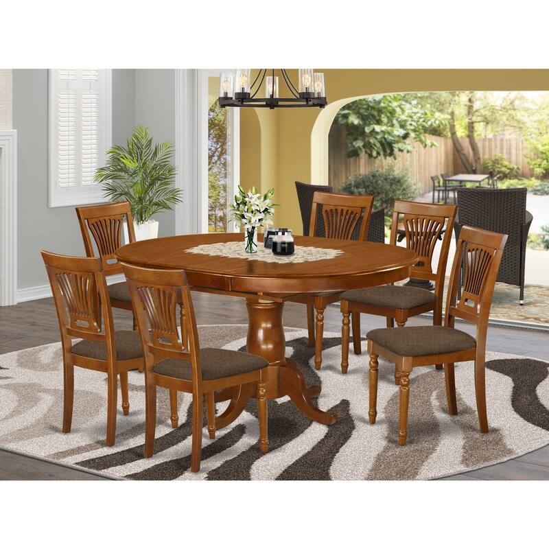 HomeStock 7-Piece Oval Saddle Brown Finish Solid Wood Top Dining Table with 6 Chairs with Lattice Back