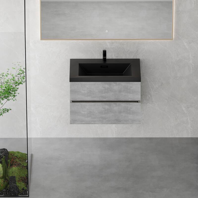 GDFStudio - Carter Floating Bathroom Vanity with Quartz Sand Countertop & Soft-Close Drawers