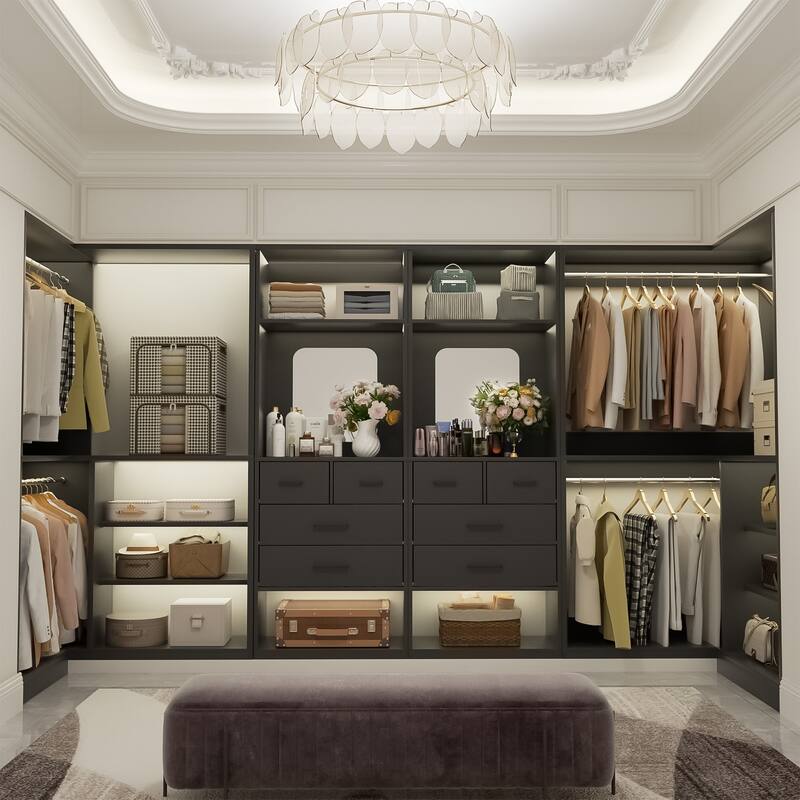 Cimly Set of 2 Corner Closet System with Drawers, Closet Organizer with Hanging Rods and Storage Shelves