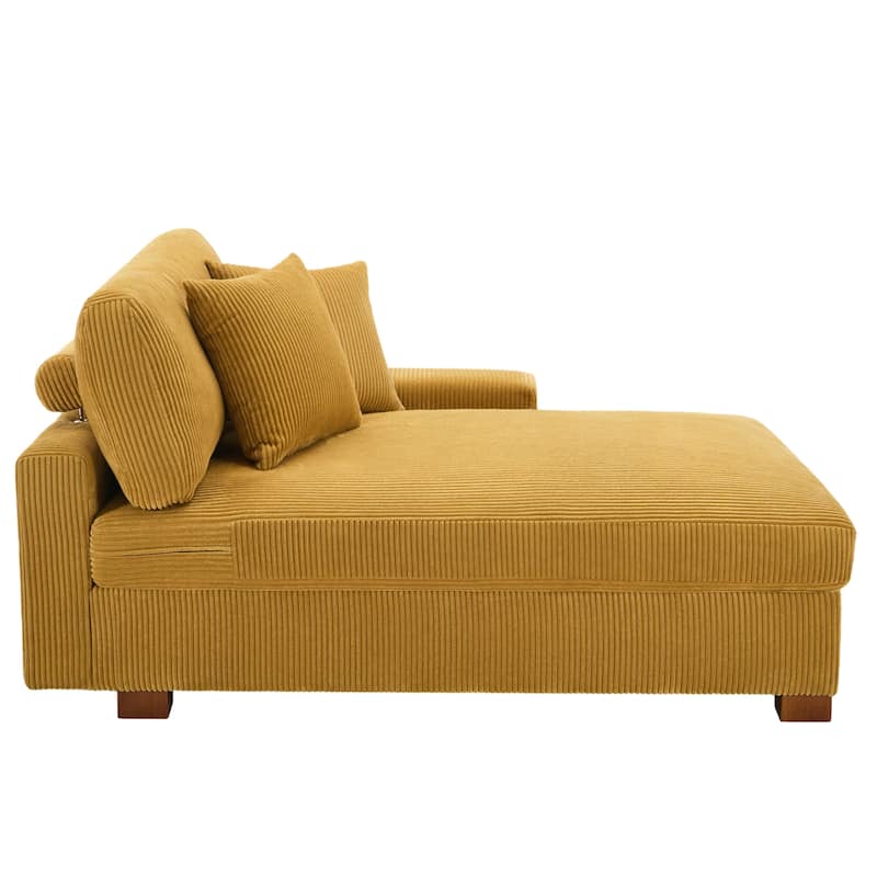 Modern Corduroy Indoor Chaise Lounge Couch with Pillows
