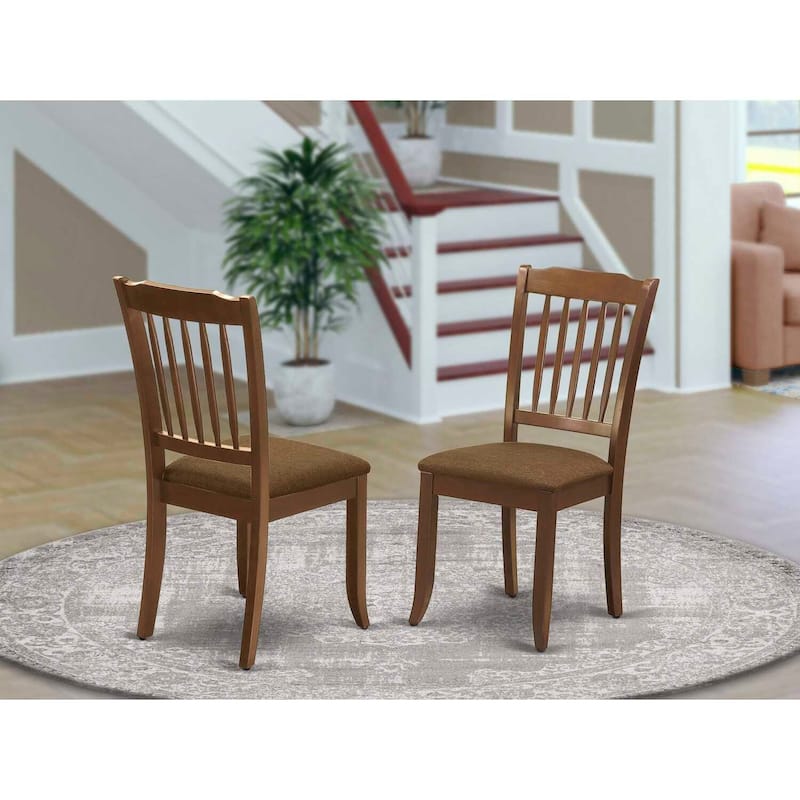 Vertical Slatted Back Dining Chairs Set of 2 with Linen Seat, Mahogany Finish - 18