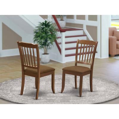 Vertical Slatted Back Dining Chairs Set of 2 with Linen Seat, Mahogany Finish - 18