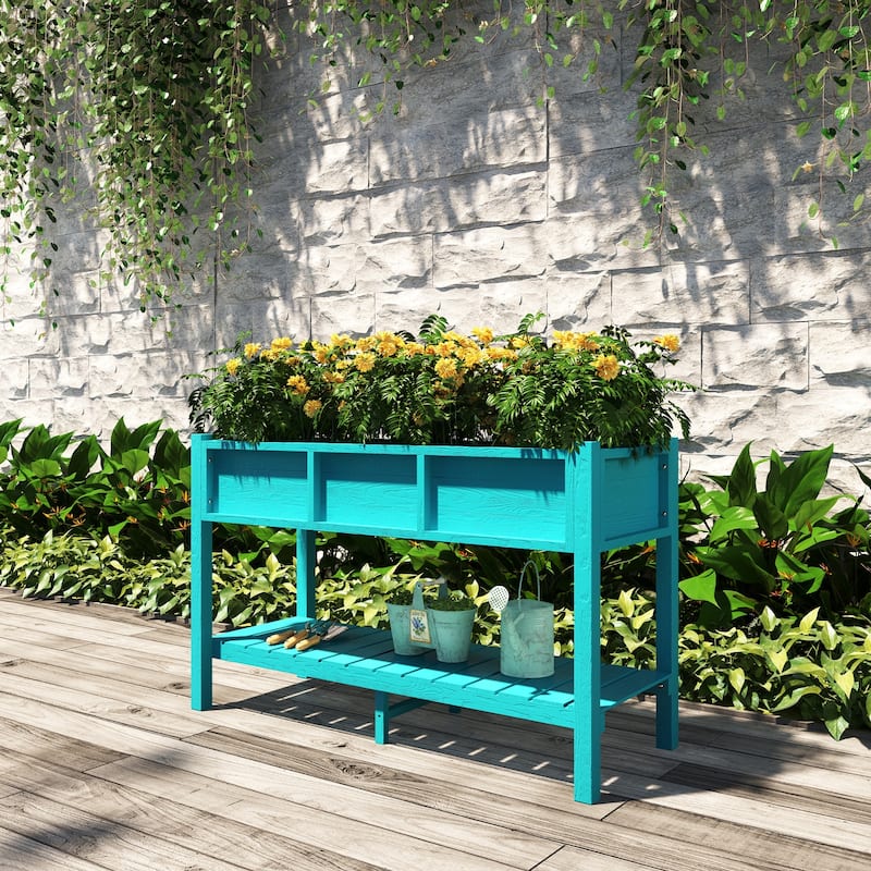Lesly 46.37 in. Modern Rectangular Cyan Planter Box - 46.37"D×17.69"W×28.67"H - 46.37"D×17.69"W×28.67"H - Cyan