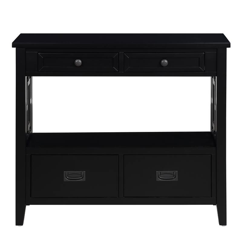 Farmhouse Pine Wood Console Table with 4 Drawers and 1 Shelf