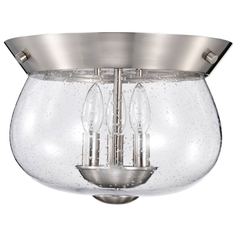Boliver 3 Light Flush Mount - Brushed Nickel Finish - Clear Seeded Glass - Brushed Nickel