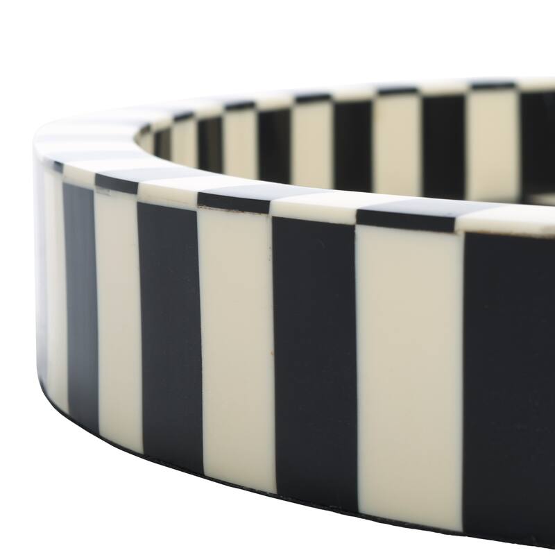 SAFAVIEH Home Charli Black/Ivory Resin 14.2"W x 14.2"D x 1.5"H Circle Tray
