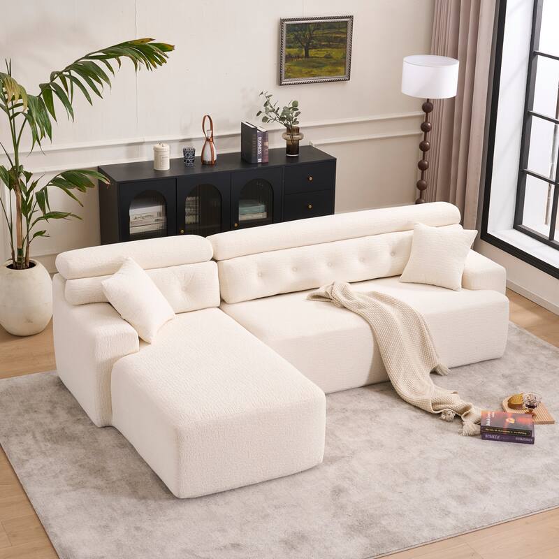 Full Compression Chenille Convertible L-Shape Chesterfield-Inspired Design Sofa Chaise