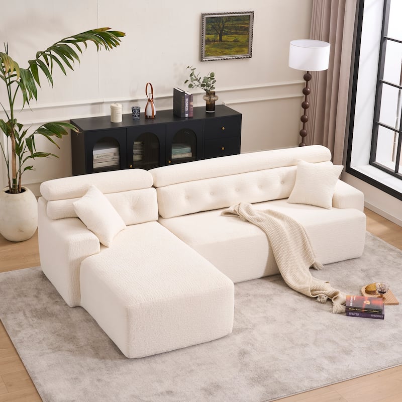 Set of 2 Single Chaise Lounge Convertible into L-shaped Sectional Sofa, Chenille Floor Couch Sleeper Sofa Bed with Pillows