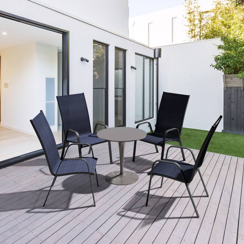 4-Pieces Stackable Black Steel Frame Stationary Dining Chair Dining Chairs Set