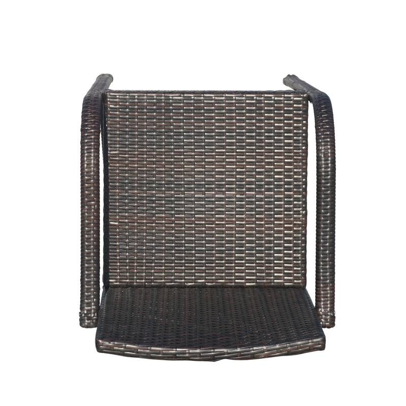 Outdoor Patio Wicker Barstool, High Back Entertainment Barstool Set with Arm High Chair, Island Dining Chair (Set of 2)