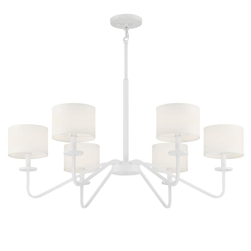 Meridian M10092 6 Light 42" Wide Chandelier with White Fabric Shades