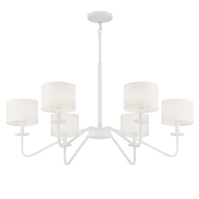 Meridian M10092 6 Light 42" Wide Chandelier with White Fabric Shades
