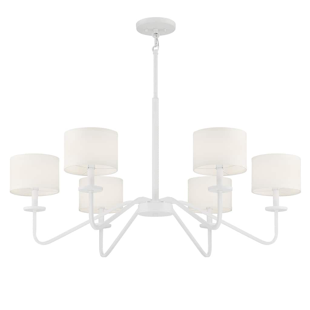Meridian M10092 6 Light 42" Wide Chandelier with White Fabric Shades