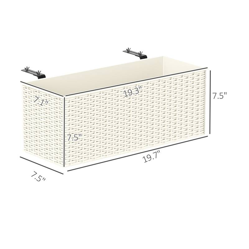 Set of 2 Wall Mounted Rattan Style Planters for Balcony Patio and Garden Hanging Flower Boxes - 19.7" L x 7.5" W x 7.5" H