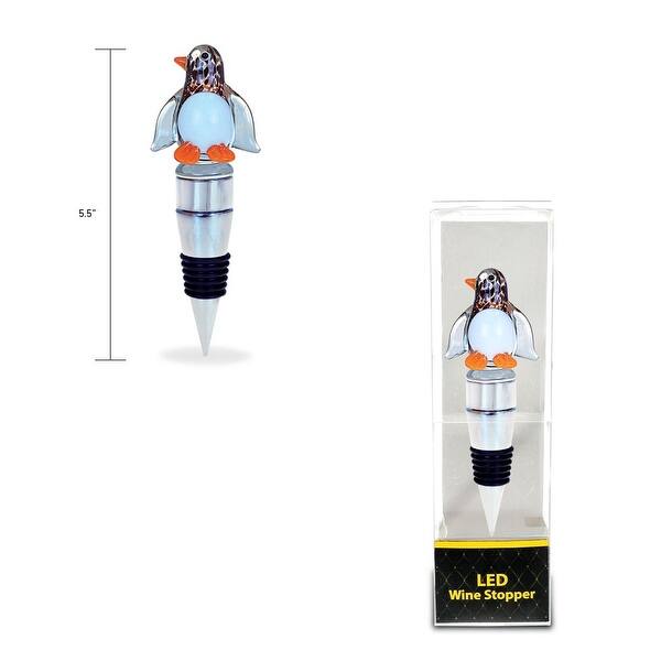 Puzzled Penguin Glass Wine Stoppers With LED Changing Lights 5 inches