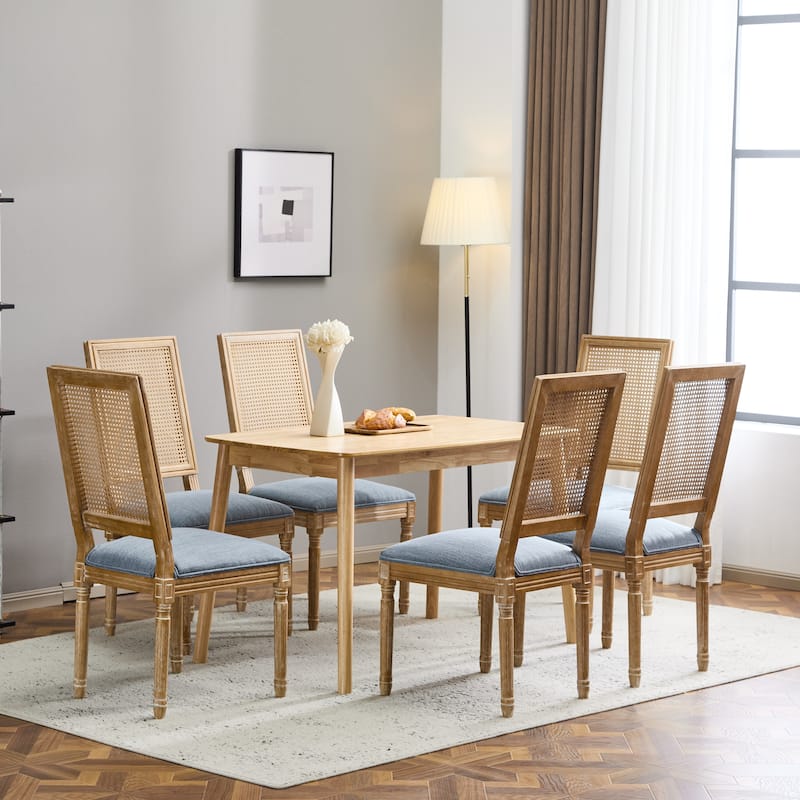 French Country Dining Chairs w/ Rustic Weathered Finish & Solid Rubberwood Frame - Set of 2