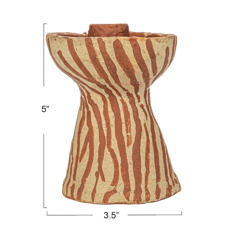 Hand-Painted Decorative Paper Mache Taper Holder - 3.5"L x 3.5"W x 5.0"H