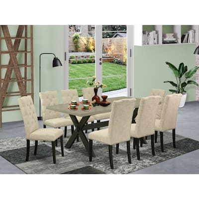 Modern 9-Piece Dining Set - Rectangular Table & 8 Chairs - Solid Wood Frame - Kitchen Dining Room Furniture