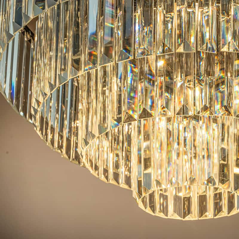 8-Lights Mid-Century Glam Modern 4-Tier Round Fringe Crystal Flush Mount Light For Living Room - W32''