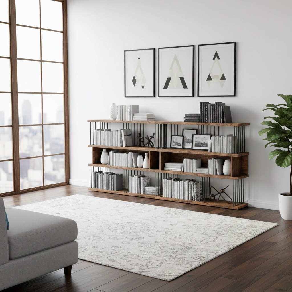 Modern Antique Walnut Wood & Metal 4-Tier Bookcase - 94.48'' x 40.16'' x 11.8''