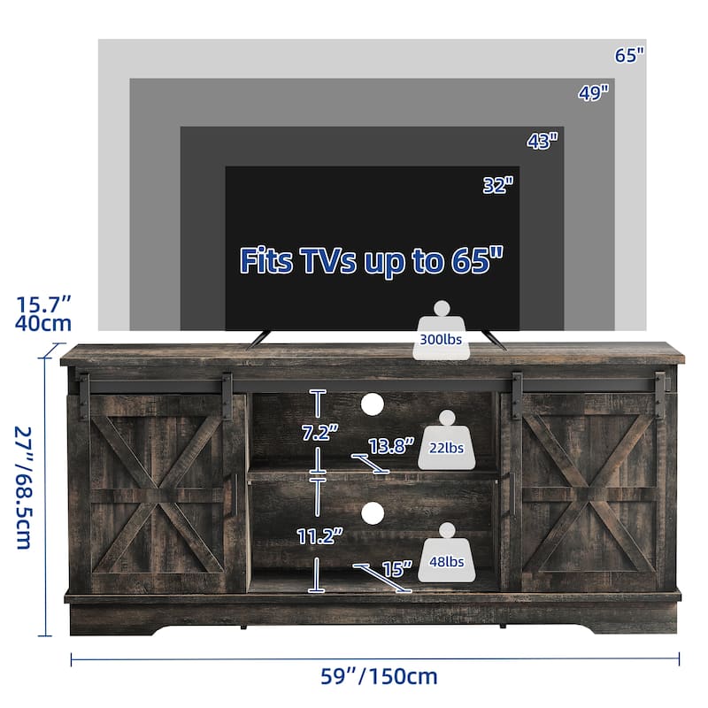 Moasis Farmhouse TV Stand with Barn Door Media Console Entertainment Center with Storage Cabinets